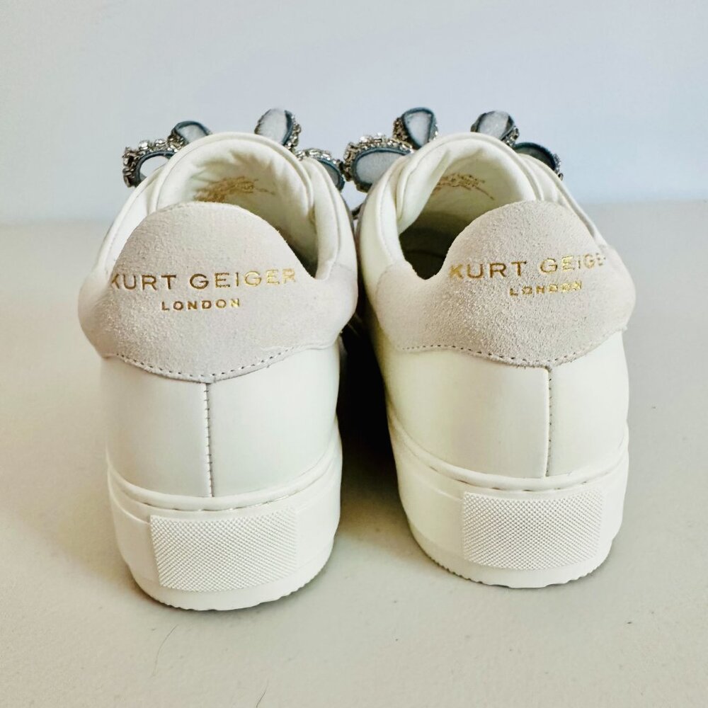 NEW IN BOX KURT GEIGER LANEY BOW EMBELLISHED WHITE LEATHER SNEAKER SZ 7/37 - Picture 4 of 9